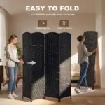HOMCOM Room Divider, 4 Panel Folding Privacy Screen, 70.9" Tall Portable Weave Partition Wall Divider for Bedroom, Coffee - Image 4