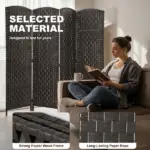 HOMCOM Room Divider, 4 Panel Folding Privacy Screen, 70.9" Tall Portable Weave Partition Wall Divider for Bedroom, Coffee - Image 6