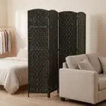 HOMCOM Room Divider, 4 Panel Folding Privacy Screen, 70.9" Tall Portable Weave Partition Wall Divider for Bedroom, Coffee - Image 7