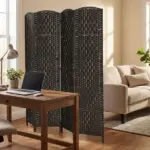 HOMCOM Room Divider, 4 Panel Folding Privacy Screen, 70.9" Tall Portable Weave Partition Wall Divider for Bedroom, Coffee - Image 8