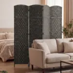 HOMCOM Room Divider, 4 Panel Folding Privacy Screen, 70.9" Tall Portable Weave Partition Wall Divider for Bedroom, Coffee - Image 9