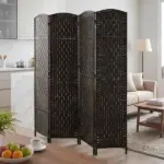 HOMCOM Room Divider, 4 Panel Folding Privacy Screen, 70.9" Tall Portable Weave Partition Wall Divider for Bedroom, Coffee - Image 10