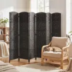 Room Divider, 6 Panel Folding Privacy Screen, 6FT Tall Portable Weave Partition Wall Divider for Bedroom, Coffee - Image 2