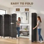 Room Divider, 6 Panel Folding Privacy Screen, 6FT Tall Portable Weave Partition Wall Divider for Bedroom, Coffee - Image 4