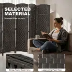 Room Divider, 6 Panel Folding Privacy Screen, 6FT Tall Portable Weave Partition Wall Divider for Bedroom, Coffee - Image 6