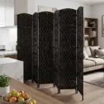 Room Divider, 6 Panel Folding Privacy Screen, 6FT Tall Portable Weave Partition Wall Divider for Bedroom, Coffee - Image 7