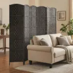 Room Divider, 6 Panel Folding Privacy Screen, 6FT Tall Portable Weave Partition Wall Divider for Bedroom, Coffee - Image 8