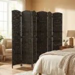 Room Divider, 6 Panel Folding Privacy Screen, 6FT Tall Portable Weave Partition Wall Divider for Bedroom, Coffee - Image 9