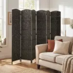 Room Divider, 6 Panel Folding Privacy Screen, 6FT Tall Portable Weave Partition Wall Divider for Bedroom, Coffee - Image 10