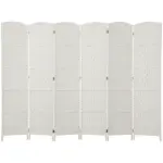 Room Divider, 6 Panel Folding Privacy Screen, 6FT Tall Portable Weave Partition Wall Divider for Bedroom, White