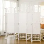 HOMCOM Room Divider 6 Panel Folding Privacy Screen White Wave Fiber for Home Office Portable - Image 2