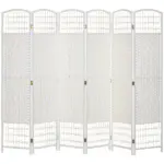 HOMCOM Room Divider 6 Panel Folding Privacy Screen White Wave Fiber for Home Office Portable