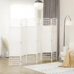 HOMCOM Room Divider 6 Panel Folding Privacy Screen White Wave Fiber for Home Office Portable - Image 10