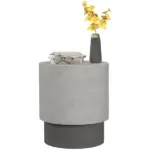 HOMCOM Round Accent Table with Concrete Finish 4 Adjustable Feet for Indoor Outdoor