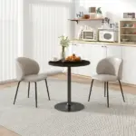 Round Dining Table for 2-4 People, Small Kitchen Table with Wood Grain Top, Black - Image 2