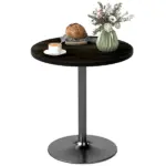 Round Dining Table for 2-4 People, Small Kitchen Table with Wood Grain Top, Black