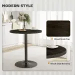 Round Dining Table for 2-4 People, Small Kitchen Table with Wood Grain Top, Black - Image 5