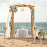 Outsunny Round Garden Arbor 7.5 Ft Fir Wood Archway for Climbing Plants Pergola Style Wedding Ceremony Yellow - Image 2