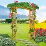 Outsunny Round Garden Arbor 7.5 Ft Fir Wood Archway for Climbing Plants Pergola Style Wedding Ceremony Yellow - Image 16