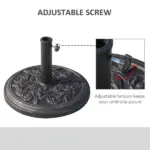Outsunny Round Resin Umbrella Base 18", Rose Floral Pattern, Market Parasol Stand for Dia. 1.5", Dia. 1.89" Pole - Bronze - Image 4
