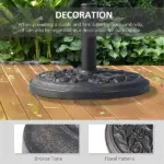 Outsunny Round Resin Umbrella Base 18", Rose Floral Pattern, Market Parasol Stand for Dia. 1.5", Dia. 1.89" Pole - Bronze - Image 5