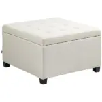 Round Storage Ottoman Bench, Button Tufted Ottoman with Flip Top for Living Room, Entryway and Bedroom, Beige - Image 11