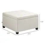 Round Storage Ottoman Bench, Button Tufted Ottoman with Flip Top for Living Room, Entryway and Bedroom, Beige - Image 3
