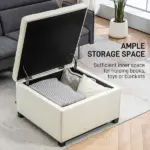 Round Storage Ottoman Bench, Button Tufted Ottoman with Flip Top for Living Room, Entryway and Bedroom, Beige - Image 4
