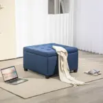 Round Storage Ottoman Bench, Button Tufted Ottoman with Flip Top for Living Room, Entryway and Bedroom, Blue - Image 2