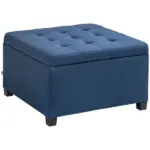 Round Storage Ottoman Bench, Button Tufted Ottoman with Flip Top for Living Room, Entryway and Bedroom, Blue - Image 11