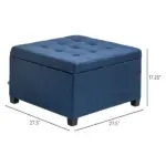Round Storage Ottoman Bench, Button Tufted Ottoman with Flip Top for Living Room, Entryway and Bedroom, Blue - Image 3