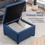Round Storage Ottoman Bench, Button Tufted Ottoman with Flip Top for Living Room, Entryway and Bedroom, Blue - Image 4