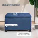 Round Storage Ottoman Bench, Button Tufted Ottoman with Flip Top for Living Room, Entryway and Bedroom, Blue - Image 7