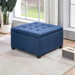 Round Storage Ottoman Bench, Button Tufted Ottoman with Flip Top for Living Room, Entryway and Bedroom, Blue - Image 8