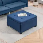 Round Storage Ottoman Bench, Button Tufted Ottoman with Flip Top for Living Room, Entryway and Bedroom, Blue - Image 10