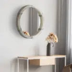 HOMCOM Round Wood Wall Mirror 31 Inch Natural Wood Color for Living Room Bedroom - Image 2