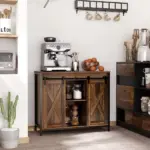 Rustic Brown Industrial Buffet Cabinet with Sliding Barn Doors Adjustable Shelves for Dining Room - Image 2