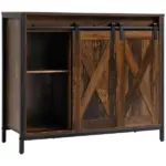 Rustic Brown Industrial Buffet Cabinet with Sliding Barn Doors Adjustable Shelves for Dining Room - Image 11