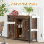 Rustic Brown Industrial Buffet Cabinet with Sliding Barn Doors Adjustable Shelves for Dining Room - Image 4