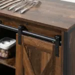 Rustic Brown Industrial Buffet Cabinet with Sliding Barn Doors Adjustable Shelves for Dining Room - Image 8