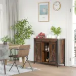 Rustic Brown Industrial Buffet Cabinet with Sliding Barn Doors Adjustable Shelves for Dining Room - Image 10