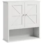 Kleankin Rustic Wall Organizer: White Farmhouse Medicine Cabinet with Barn Doors and Shelf - Image 11
