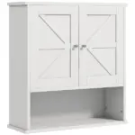 Kleankin Rustic Wall Organizer: White Farmhouse Medicine Cabinet with Barn Doors and Shelf