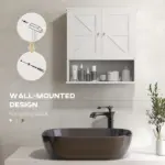 Kleankin Rustic Wall Organizer: White Farmhouse Medicine Cabinet with Barn Doors and Shelf - Image 5