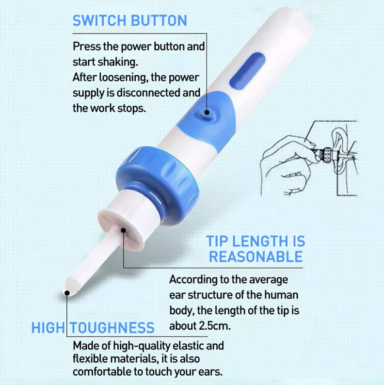 Cordless Electric Earwax Vacuum Cleaner with Soft Silicone Cleaning Tips