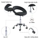 Adjustable Hydraulic Rolling Salon Stool with Swivel Seat, Black - Image 4