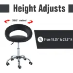 Adjustable Hydraulic Rolling Salon Stool with Swivel Seat, Black - Image 5