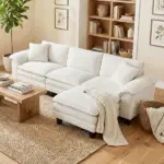 HOMCOM Sectional Sofa, L Shaped Couch with Deep Seat, Movable Ottoman and Pillow-top Armrests, Beige - Image 2