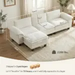 HOMCOM Sectional Sofa, L Shaped Couch with Deep Seat, Movable Ottoman and Pillow-top Armrests, Beige - Image 3