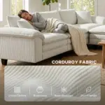 HOMCOM Sectional Sofa, L Shaped Couch with Deep Seat, Movable Ottoman and Pillow-top Armrests, Beige - Image 6